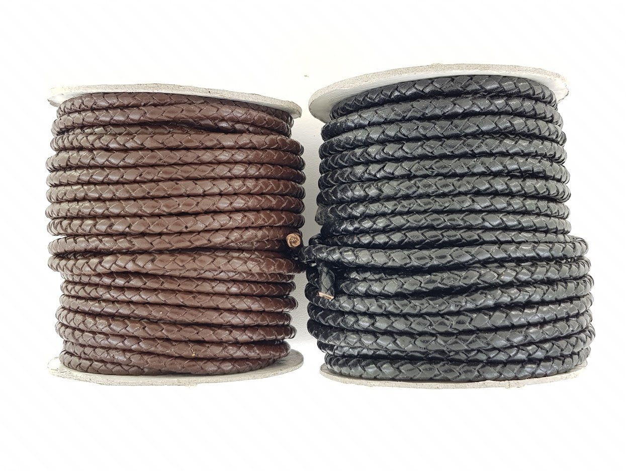 Black or Brown 5 mm round Leathe braided craft cord.